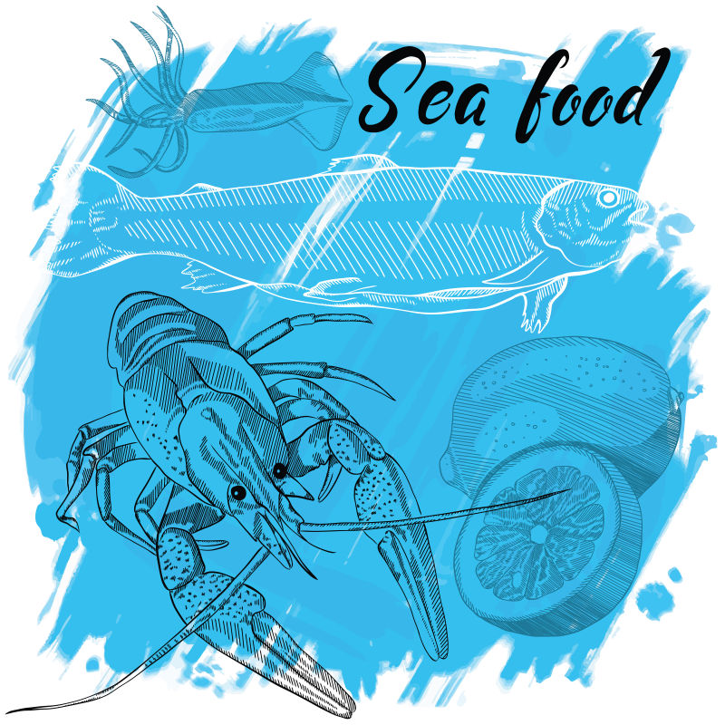 创意矢量手绘海鲜餐厅设计插图