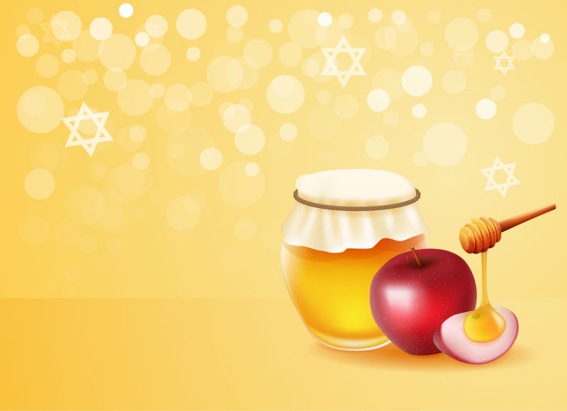 传统的苹果和蜂蜜分离罗素哈萨纳设计元素（犹太新年）
