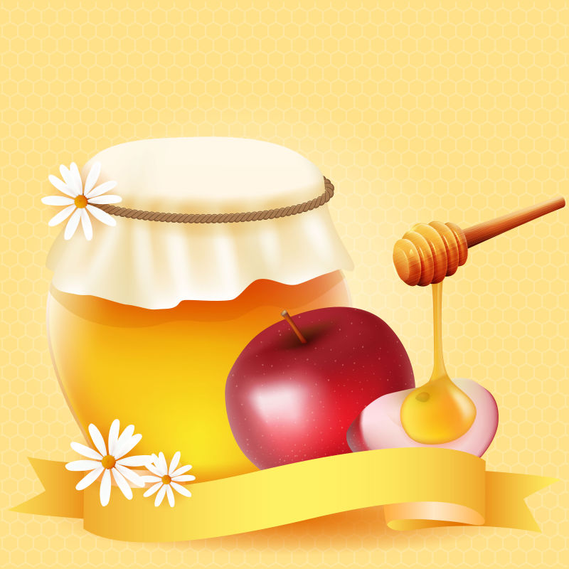 传统的苹果切片和蜂蜜为Rosh Hashanah设计（犹太新年）