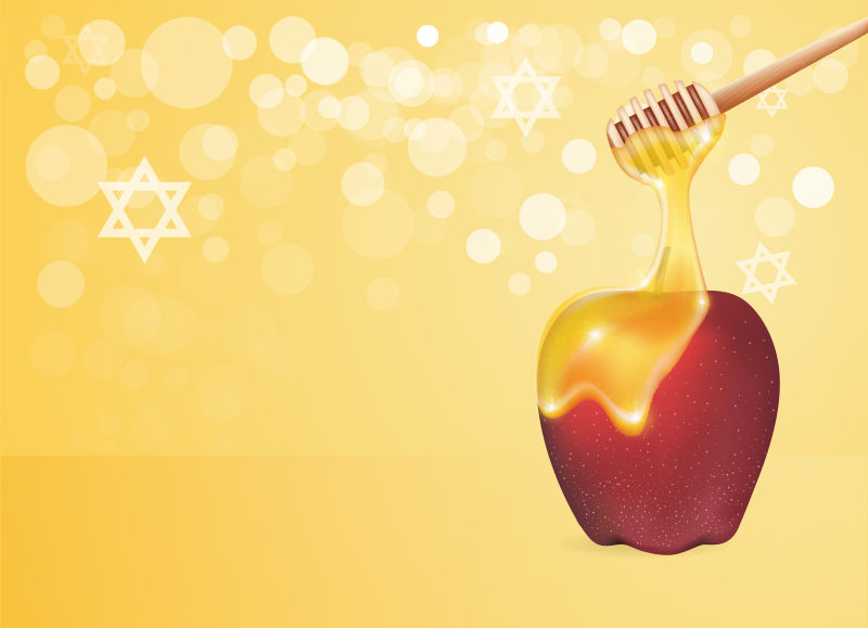 传统的苹果和蜂蜜分离罗素哈萨纳设计元素（犹太新年）