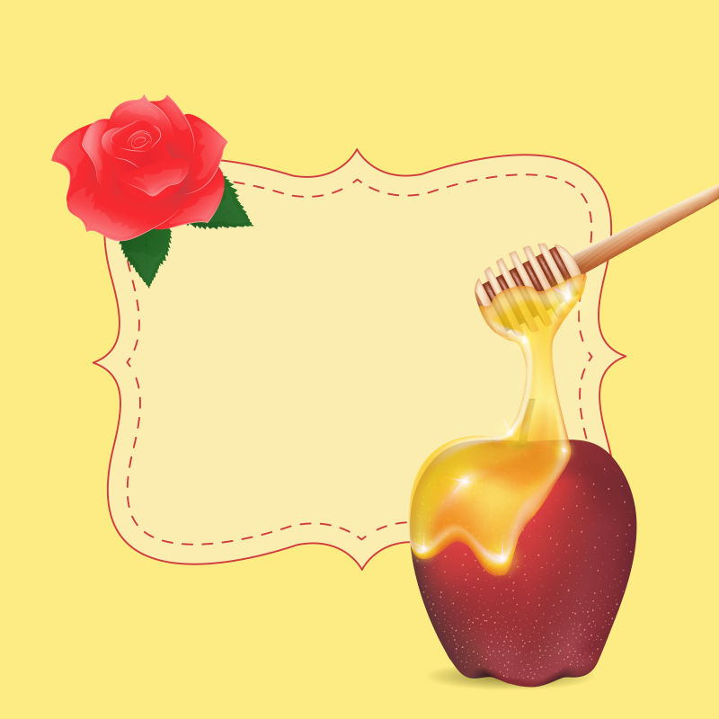 传统的苹果和蜂蜜空荡荡的罗素哈萨纳设计元素（犹太新年）