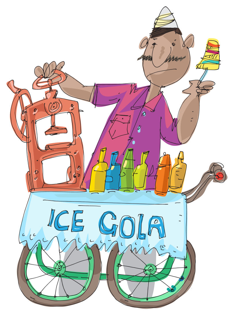 印度传统的街头食品甜美可口可乐印度小贩正在卖冷冻果汁