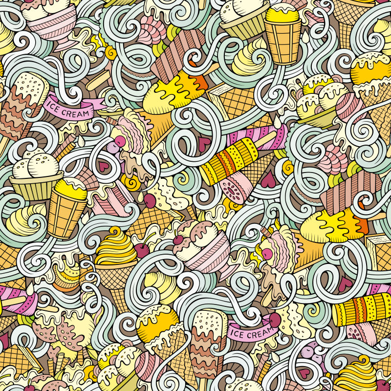 抽象矢量甜品元素的装饰涂鸦背景