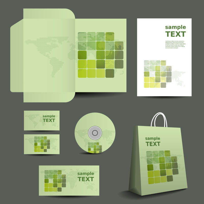 抽象矢量绿色方格装饰的企业宣传设计