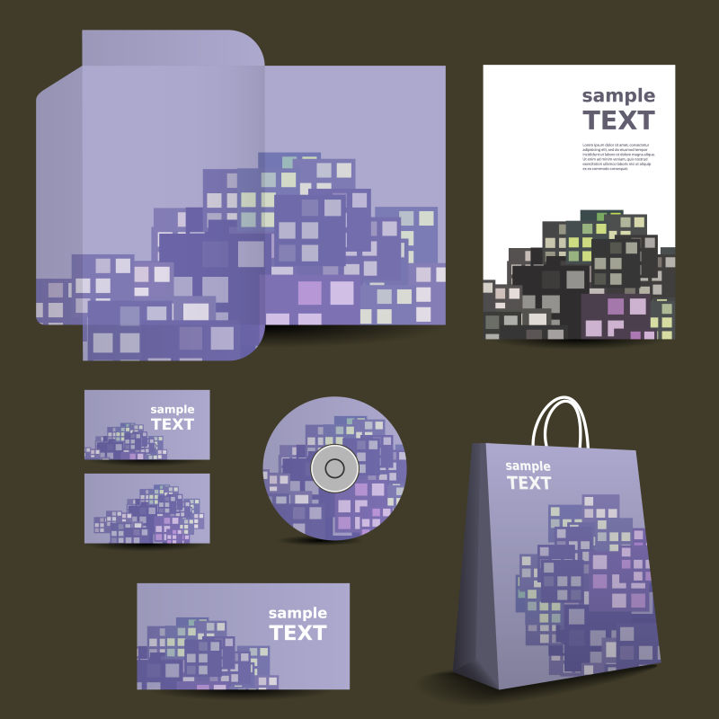 抽象矢量现代紫色方格元素的企业宣传设计