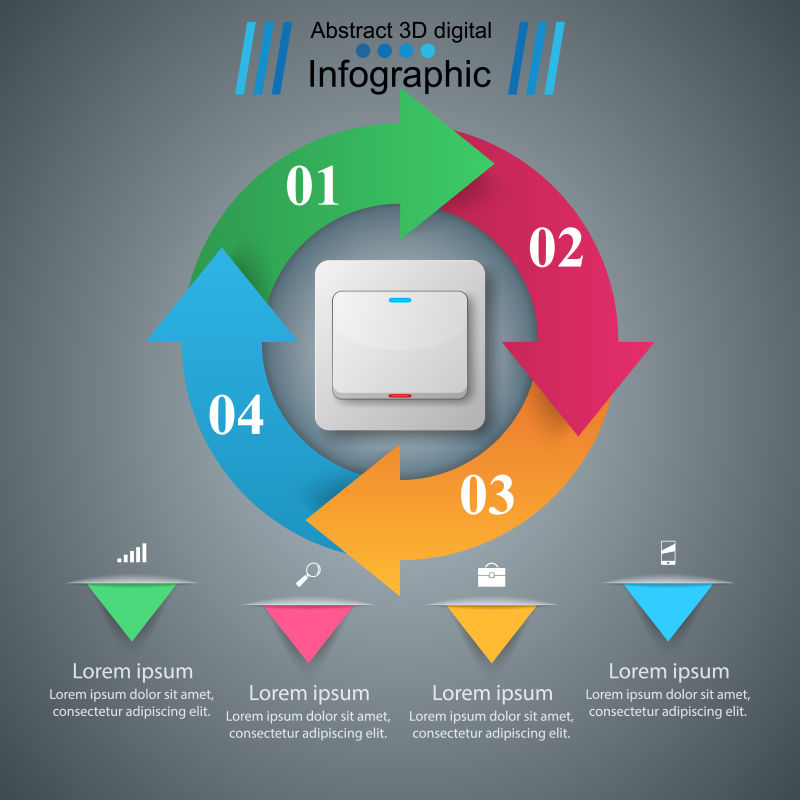 创意矢量现代彩色开关元素的信息图表