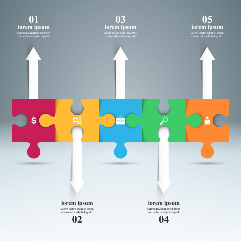 抽象矢量拼图元素的现代信息图表设计