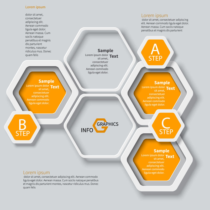 创意矢量三维六边形元素信息图表