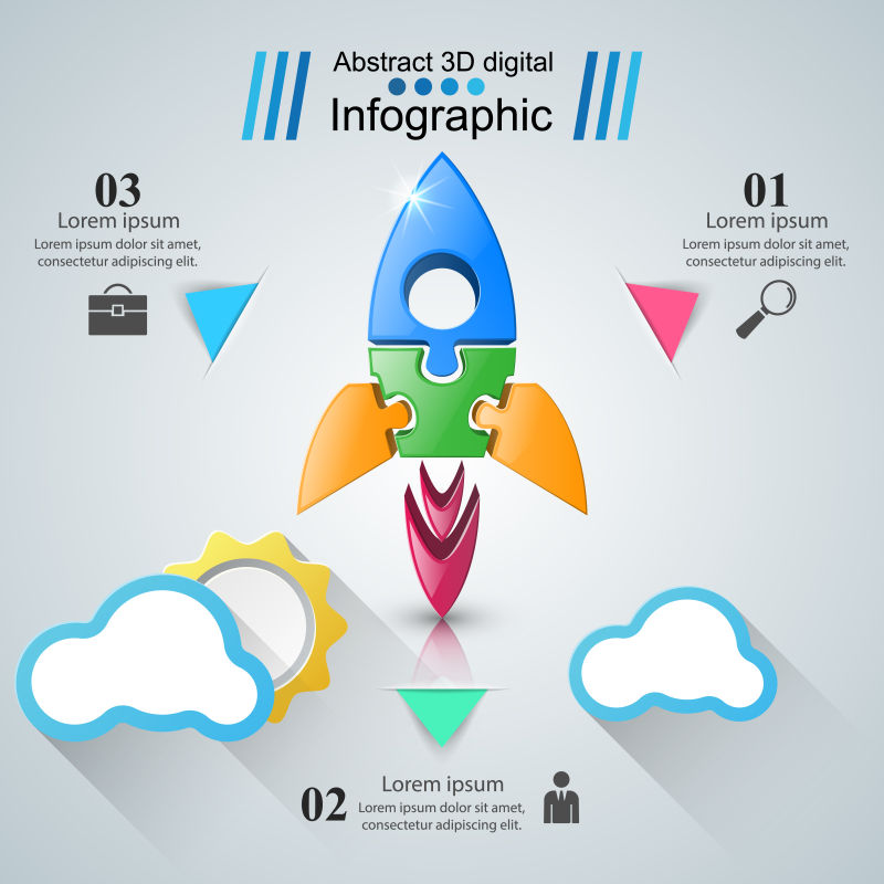 创意矢量三维火箭元素的信息图表设计