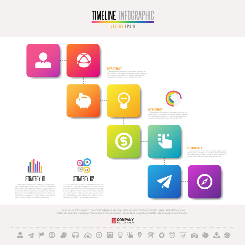 矢量彩色图形元素的信息图表设计