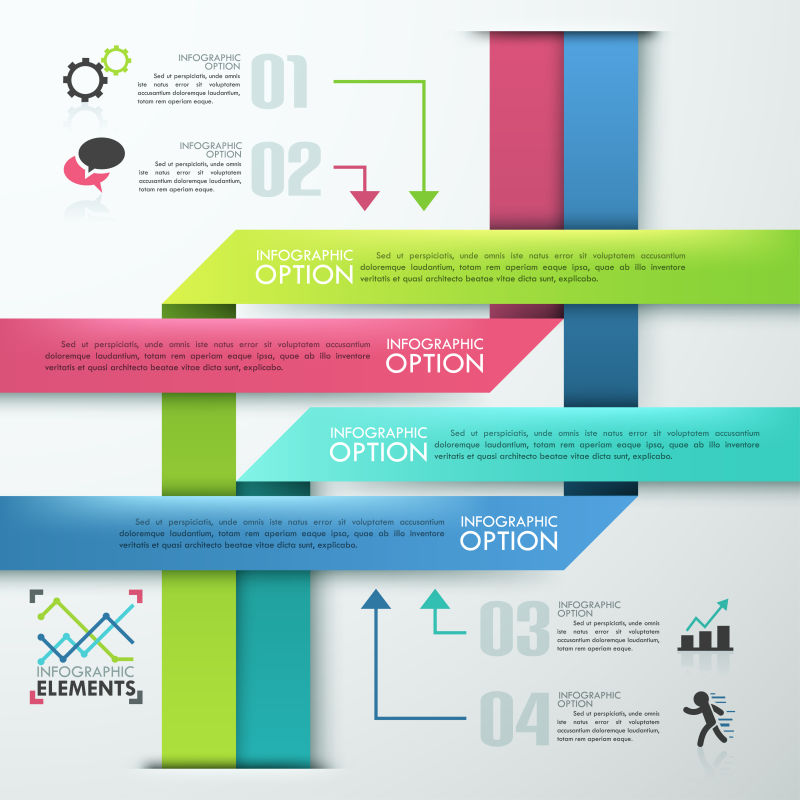 创意矢量彩色纸条元素的信息图表