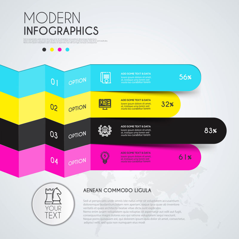 创意矢量四色彩条折叠风格的信息图表设计