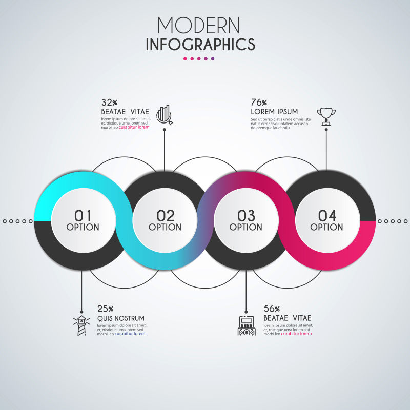 创意矢量彩色条状圆形元素的信息图表设计