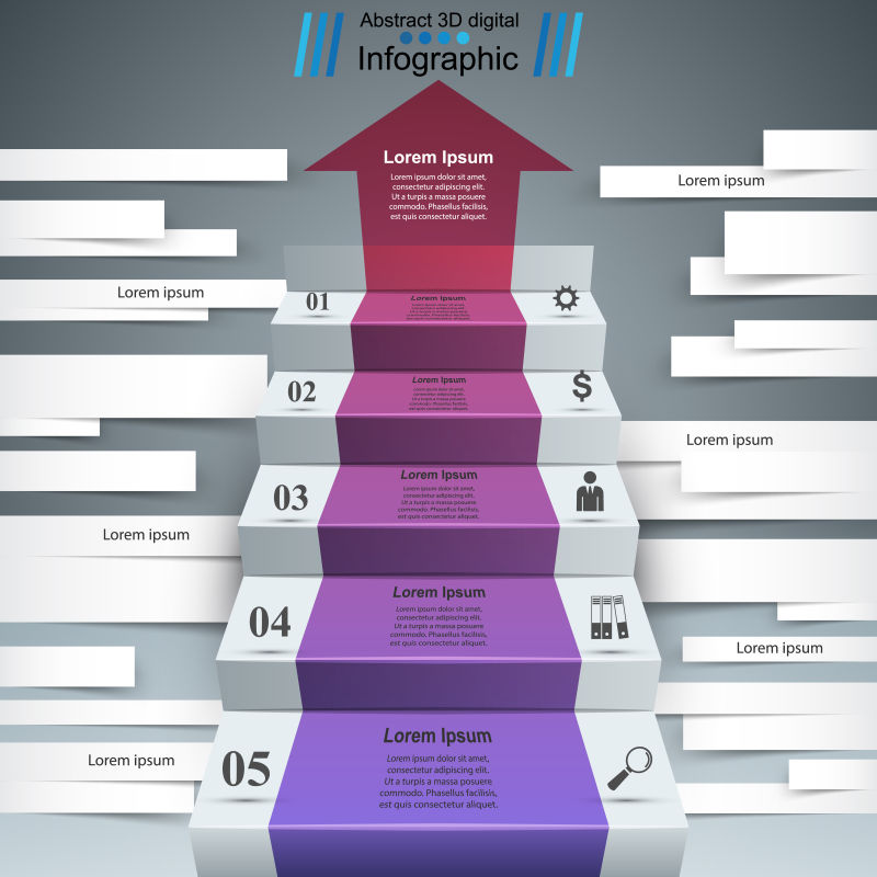 创意矢量彩色立体阶梯元素的信息图表设计