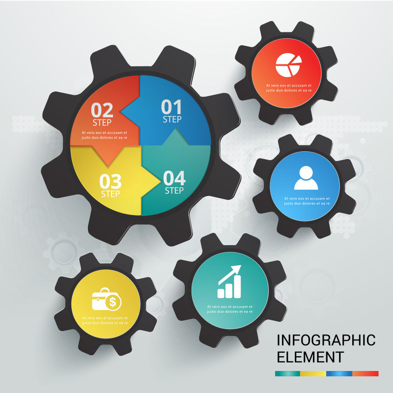 创意彩色齿轮元素的信息图表