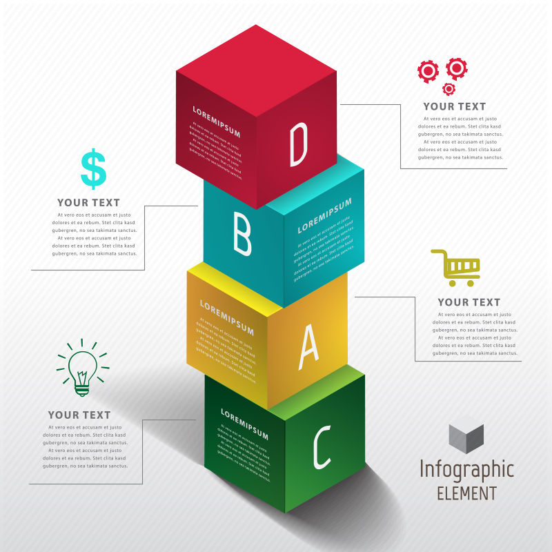 抽象矢量堆叠方格元素的信息图表