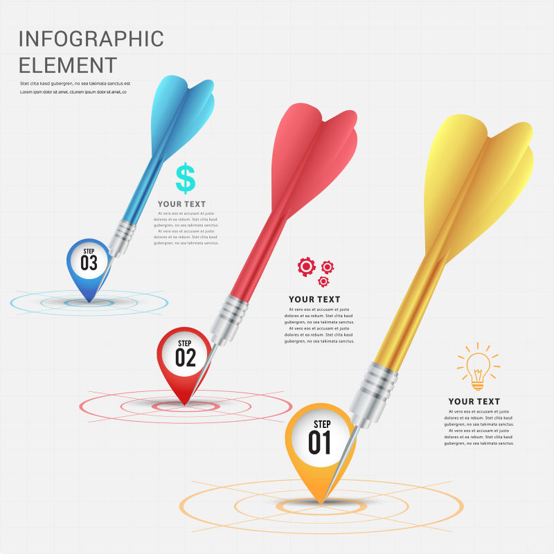 创意矢量现代彩色飞镖元素的信息图表设计