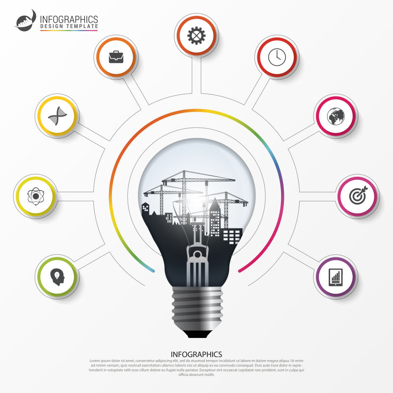 灯泡元素的矢量概念信息图表