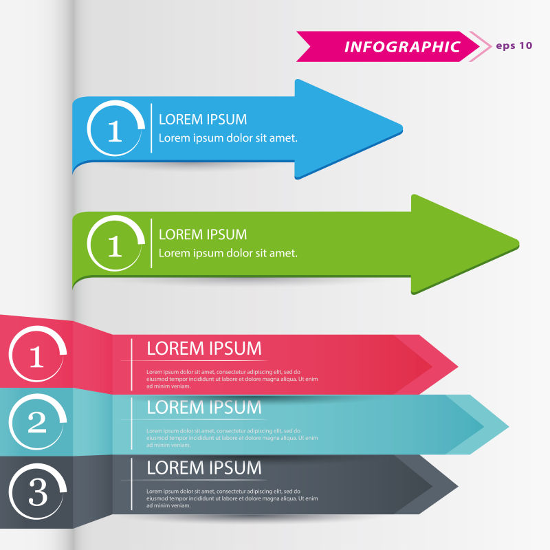 彩色箭头贴纸图表矢量设计
