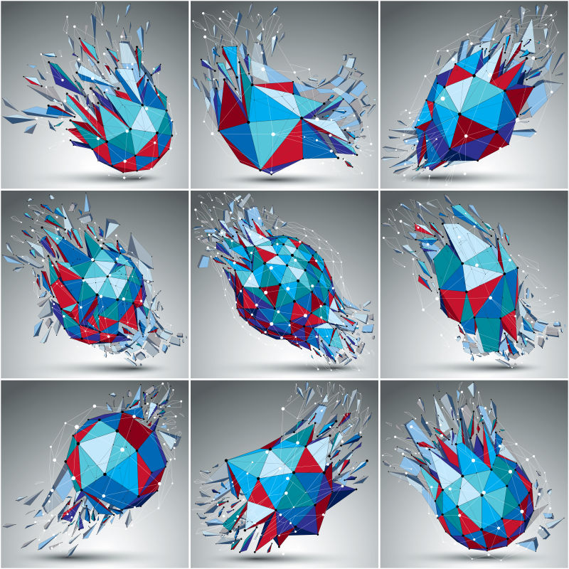 矢量蓝红色的几何立体形状设计