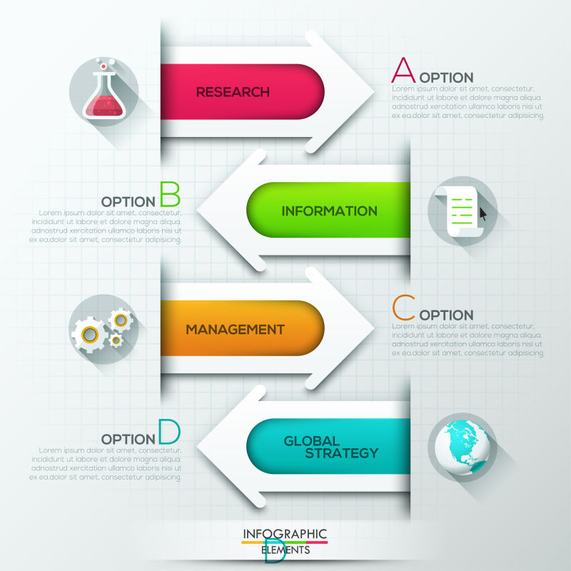抽象矢量彩色三维箭头元素的信息图表
