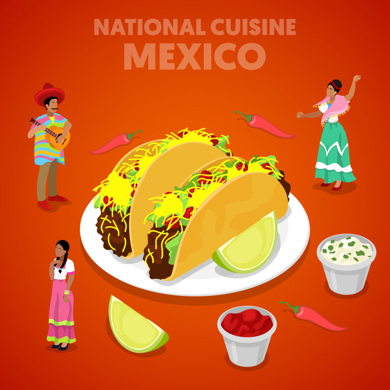 创意矢量墨西哥传统食品和人物设计