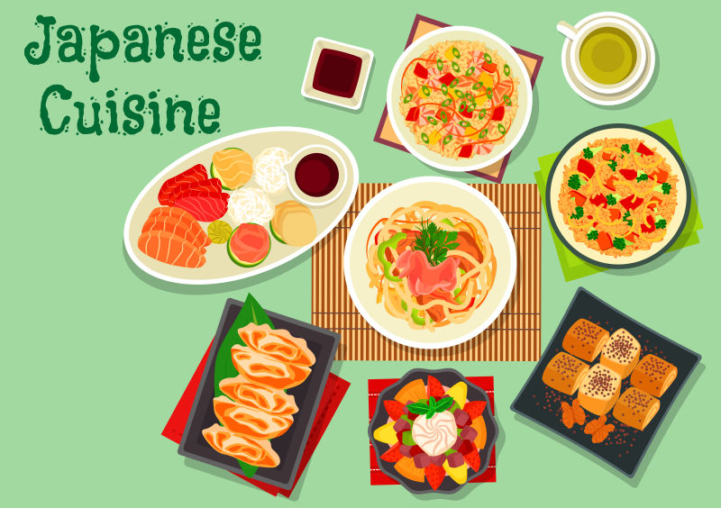 抽象日本料理的矢量平面插图