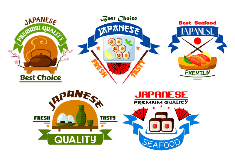 抽象日本美食的矢量图标设计