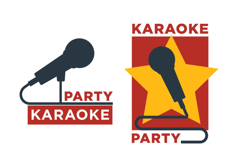 卡拉OK俱乐部和酒吧矢量标签或标志设计收集集合