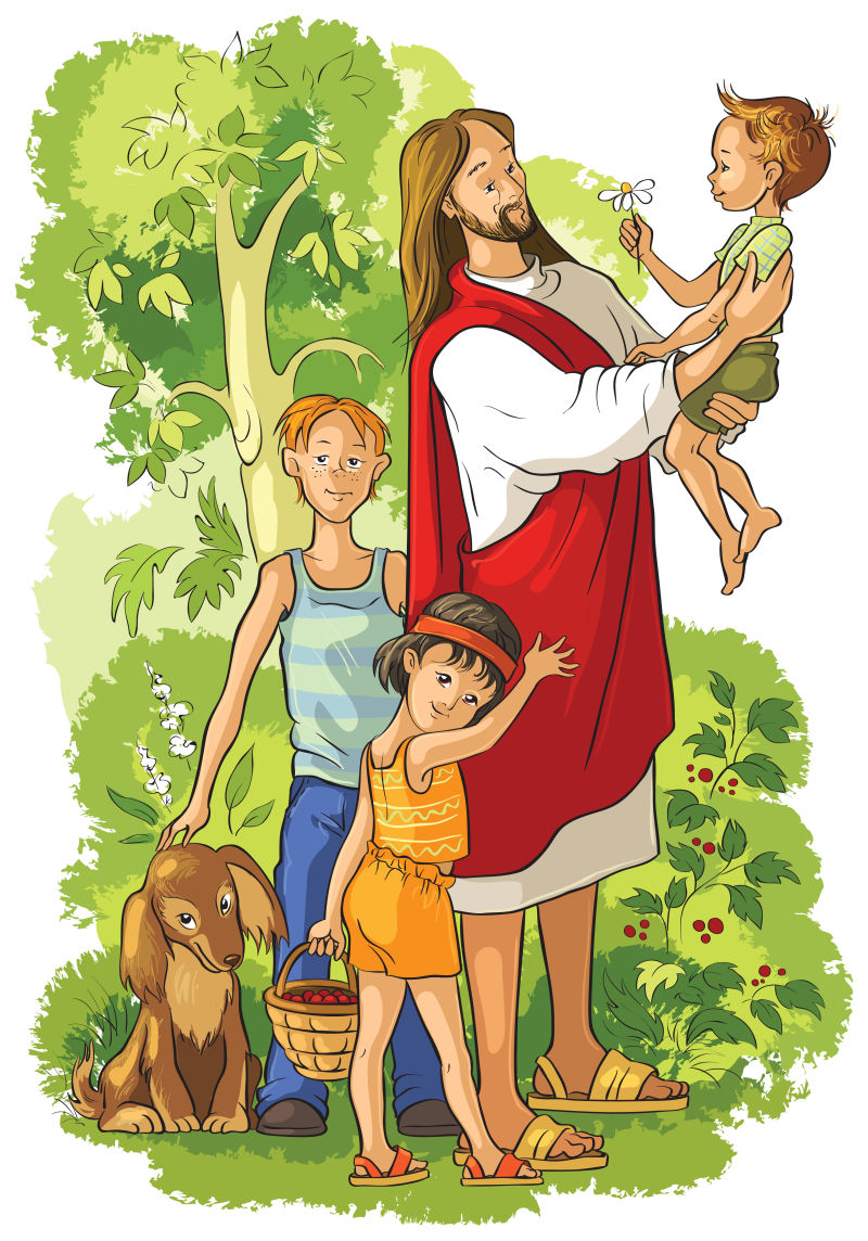 抽象矢量带孩子的耶稣插图设计