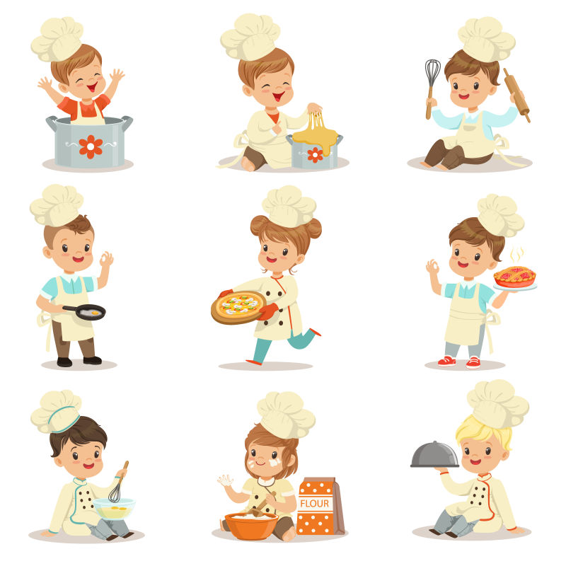 抽象矢量烘焙师装扮的孩子插图设计