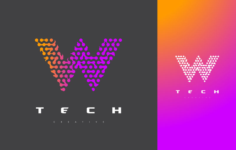 抽象矢量连接点风格的字母w标志设计