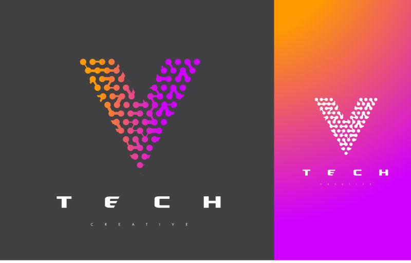 抽象矢量连接点风格的字母v标志设计