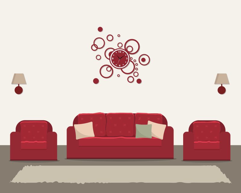 抽象矢量现代有红色沙发的客厅设计插图