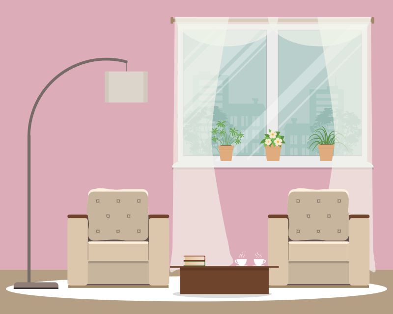 抽象矢量现代粉色客厅设计插图