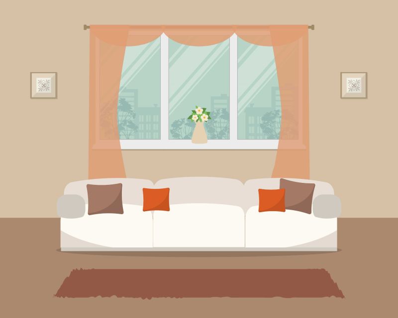 抽象矢量橙色温馨的客厅设计插图