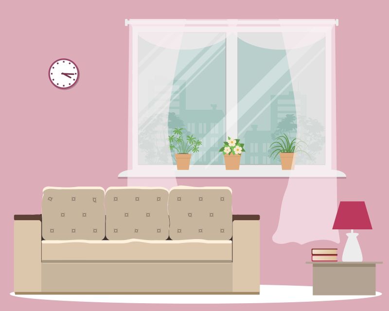矢量粉色可爱的客厅设计插图