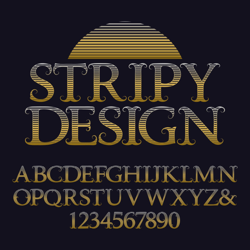 抽象矢量金色渐变条纹字体设计