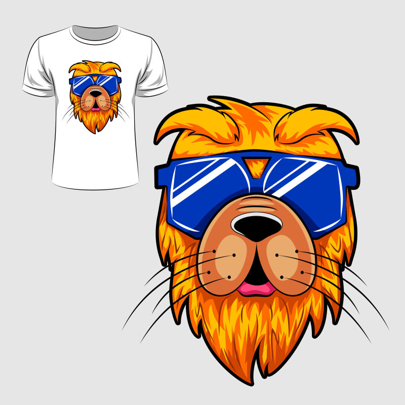 创意矢量卡通狮子狗元素的T恤图案设计