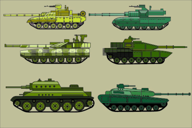 抽象矢量现代军用坦克平面插图设计