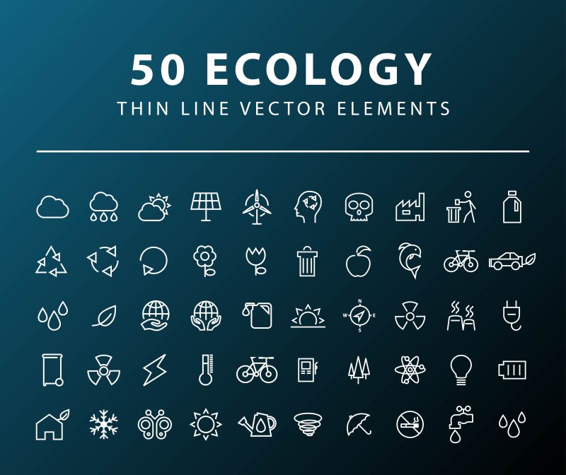 抽象矢量生态主题的细线图标设计