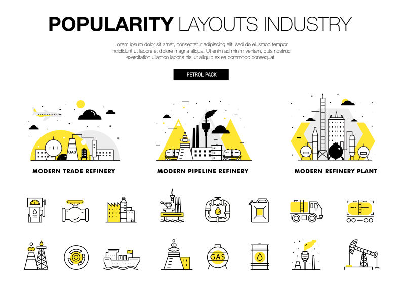 创意矢量现代石油工业概念的扁平插图