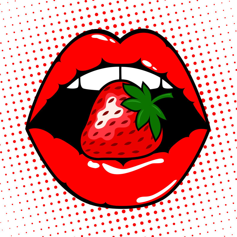 矢量吃草莓的性感红唇插图