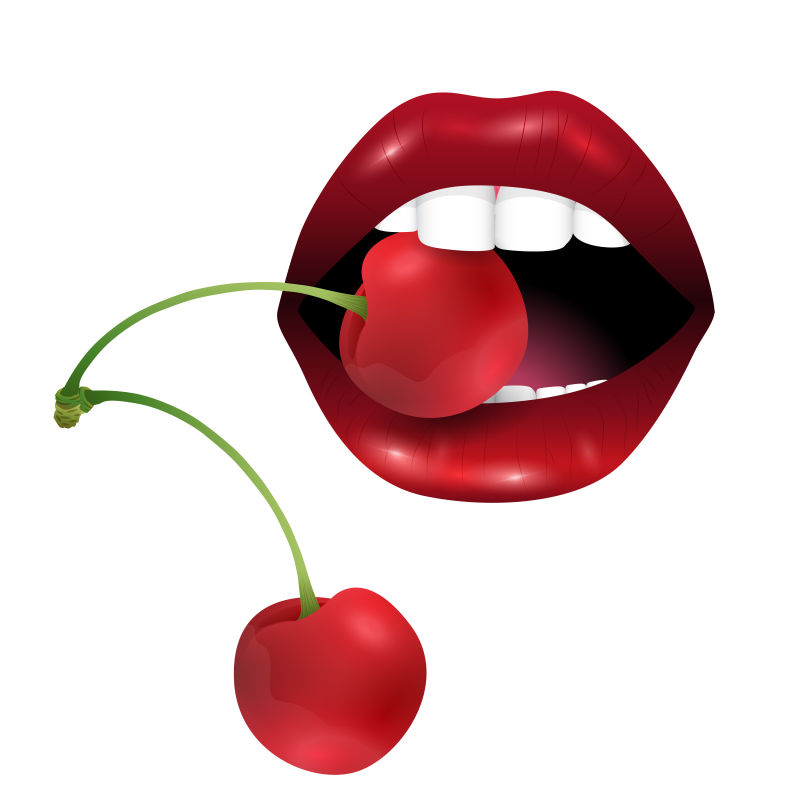 矢量吃樱桃的性感红唇插图