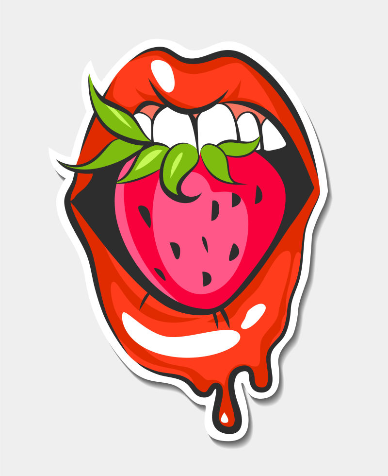 抽象矢量吃草莓的性感红唇