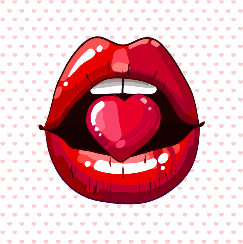 矢量抽象吃樱桃的性感红唇插图