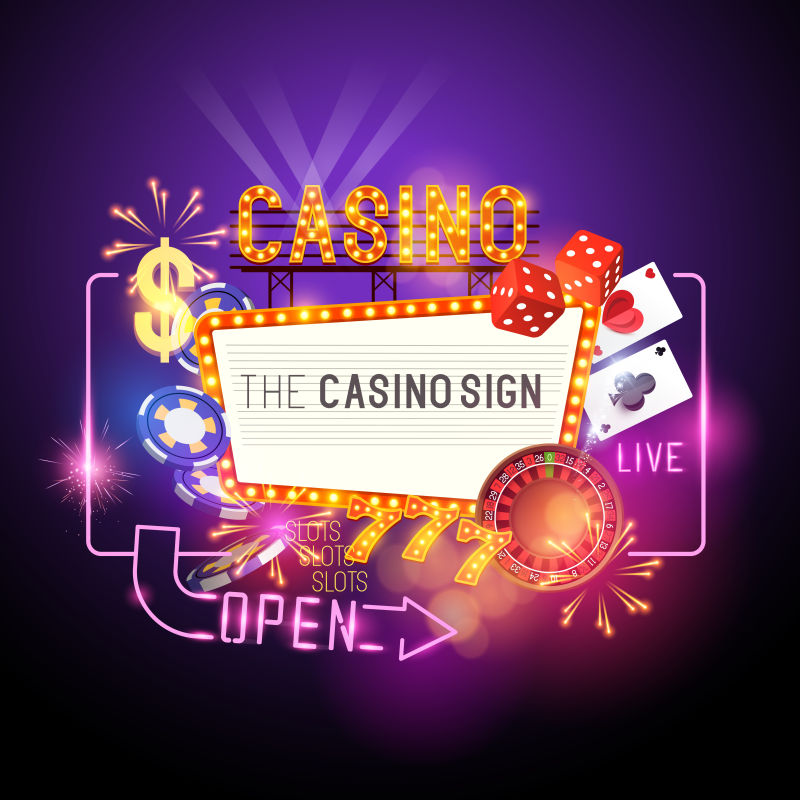 抽象矢量彩色霓虹灯风格的赌场标志设计