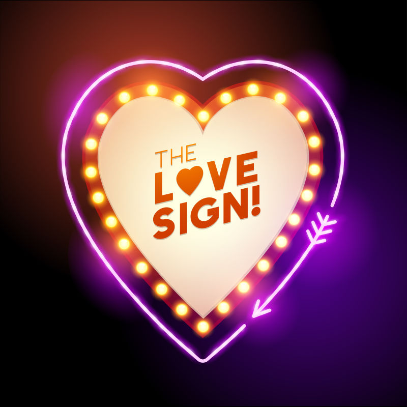 抽象矢量霓虹灯风格的恋爱标志设计