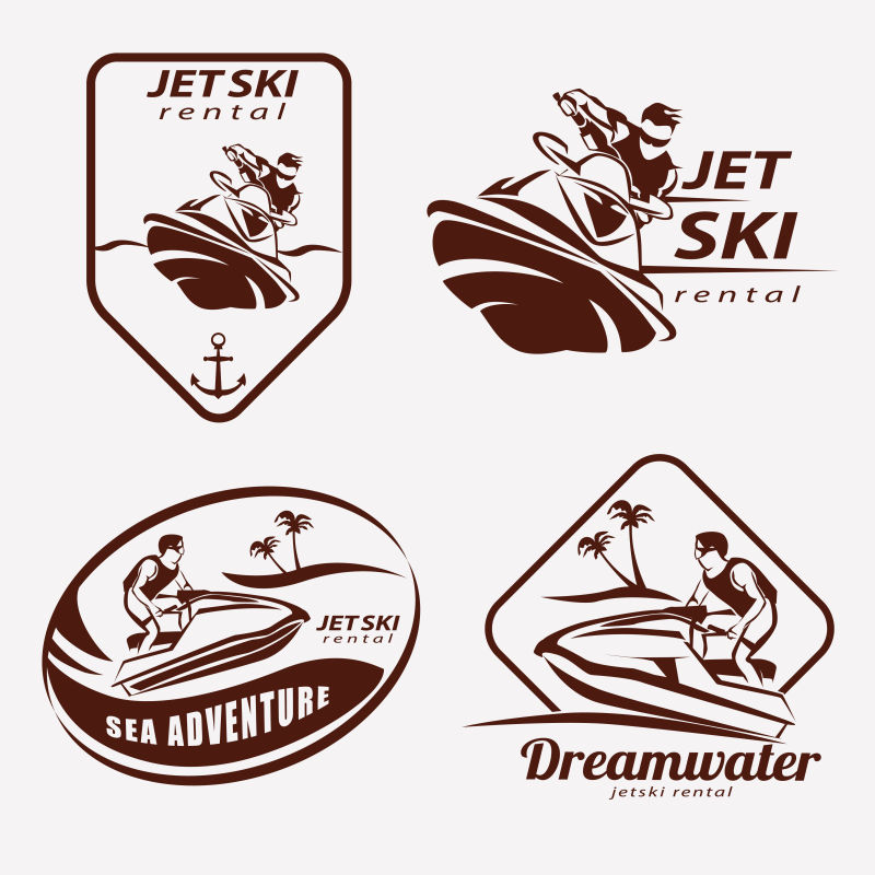 程式化矢量符号徽章和标签或标志的喷气滑雪套装
