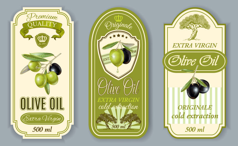 矢量的绿色橄榄油复古标签